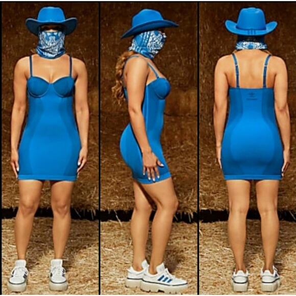 NWT IVY PARK X ADIDAS Knit Glory Blue Strappy Dress Womens SIze Medium - Picture 2 of 14